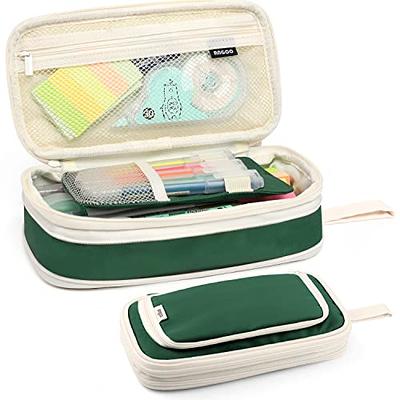 Sooez Large Pencil Case Pouch, Extra Big Pencil Bag with 5 Compartments,  Pen Bag Wide Opening, Soft Waffle Pencil Pouch Organizer with Zipper, Cute