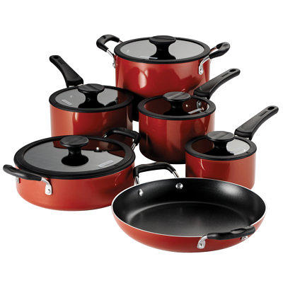 T-Fal Culinaire 16-Pc. Nonstick Aluminum Red Cookware Set. Red