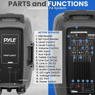 Pyle Portable Bluetooth PA Speaker System-600W 10” Indoor/Outdoor BT  Speaker-Includes 2 Wireless Microphones, Party Lights, USB SD Card Reader,  FM