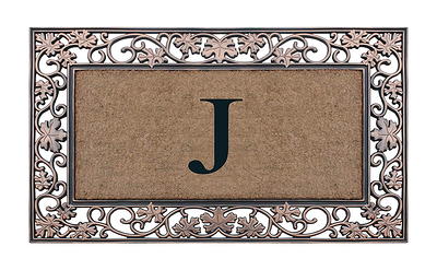 A1 Home Collections A1hc Dirt Trapper Black/Beige 23 in. x 38 in. Rubber and Coir Heavy Weight Large Monogrammed A Doormat