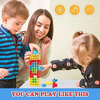 Lemren Tetra Tower Stack Attack Game - 64 Pcs with Storage Box