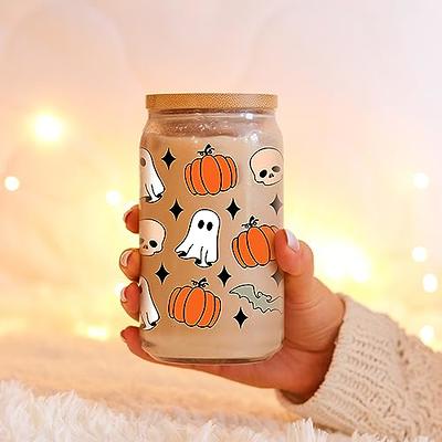 Halloween Glass Can, Ghost Glass Cup, Iced Coffee Glass for Spooky