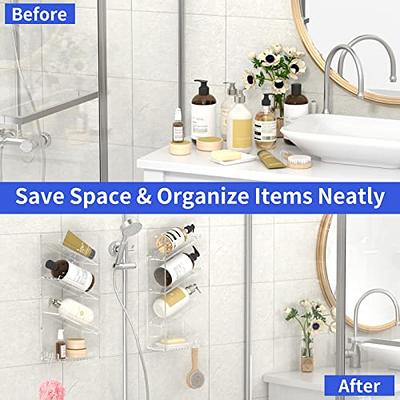 Kerisgo Corner Shower Caddy, 2 Pack Adhesive Bathroom Shower Corner Organizer Shelf, No Drilling Rustproof Wall Mounted Shower S