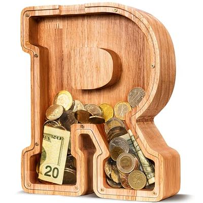 Wooden Money Box Coin Jar Kids Girl Baby Gifts Holder Cash Small