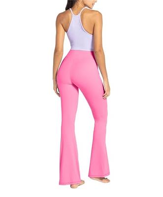 eczipvz Fleece Lined Leggings Women's Flare Leggings, Trendy Crossover Yoga  Pants, High Waist Casual Workout Bell Bottom Leggings with Pockets M,Pink 