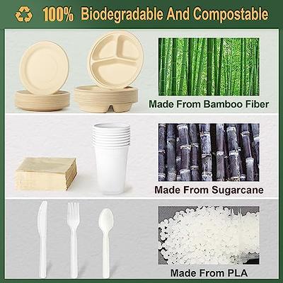 Gezond 250Pcs Disposable Paper Plates Set, Compostable Plate Sugarcane  Utensils Eco Friendly Dinnerware Kit Includes 50 Biodegradable Plates,  Forks