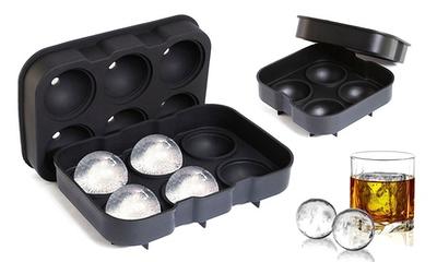 Black Round Silicon Ice Cube Ball Maker Tray 8 Large Sphere Molds