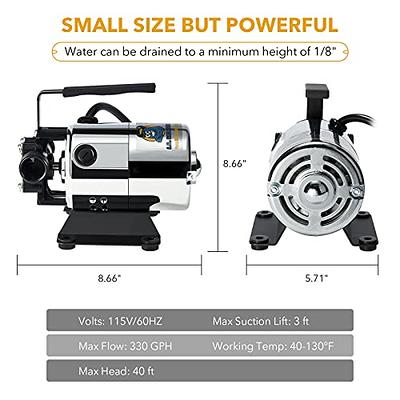 115Volt 330 GPH Portable Low Suction Electric Water Transfer Removal  Utility Pump With Suction Hose Kit