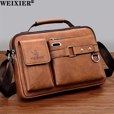 WEIXIER Men's Crossbody Bag Leather Small Business Shoulder