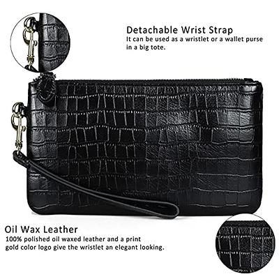 Womens Wristlet Wallet Leather Clutch Purse with Wrist Strap Large
