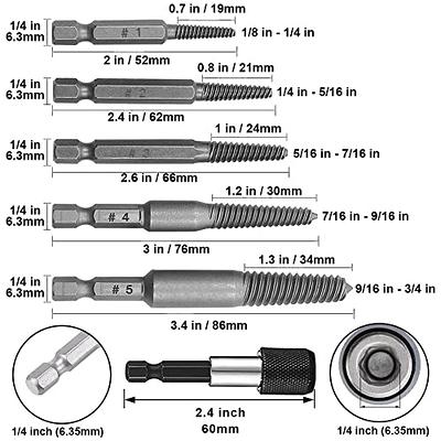 Kigauru 6Pcs Damaged Screw Extractor Set Steel Screw Remover 1/4 Inch Hex  Shank Fine Thread Bad Screw Stud Remover Easy Out Stripped Screw Extractor  Kit with 60mm Length Magnetic Extension Bit 