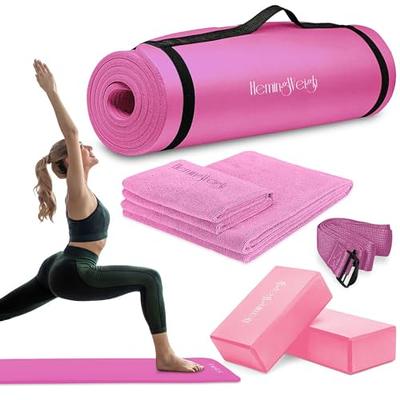 HemingWeigh Extra Thick High Density Exercise Yoga Mat with Strap - PINK  1/4inch