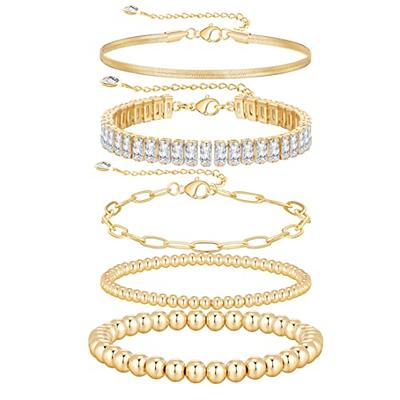 18K Solid Gold Bracelets for Women, Yellow Gold Beads Ball Bracelet with  Durable Chain Jewelry Gifts for Her, Mom, Wife, Girls 6.5 - 7.3