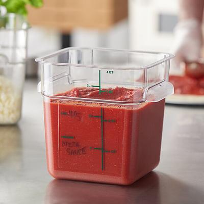 Vigor 6 Qt. Clear Square Polycarbonate Food Storage Container and Red Lid -  4/Pack