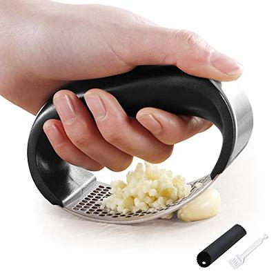 Garlic Press Rocker Stainless Steel Ginger Crusher Squeezer Kitchen Gadget  with Ergonomic handle, Silicone Tube Garlic Peeler and Cleaning Brush Tool