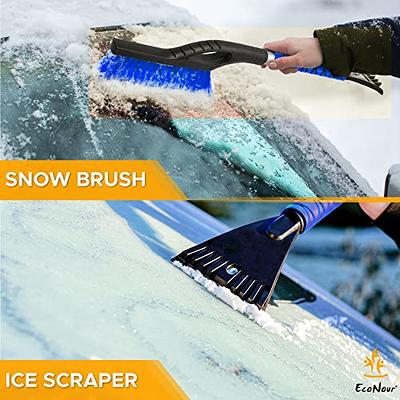 EcoNour 27 Aluminum Car Snow Scraper and Brush, Weaved Bristle Head with  Metal Body Ice Scraper for Car Windshield