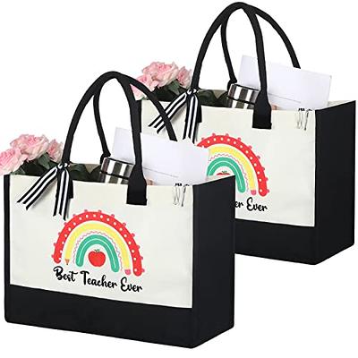 Sweetude Teacher Appreciation Gifts Canvas Tote Bag for Women Teacher with  Cosmetic Bag Christmas Aesthetic Canvas Tote Bag