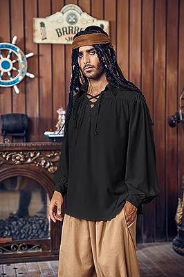 Men's Pirate Shirt Costume Medieval Renaissance Clothes Lace Up Puffy Sleeve Black Gothic Shirt