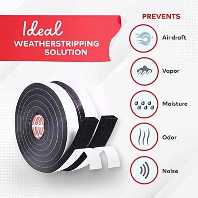 Neoprene Foam Strip Roll by Dualplex, 1 Wide x 10' Long x 1/8 Thick, Non Adhesive Weather Seal High Density Stripping – Weather Strip Roll