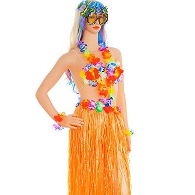 Unittype 12 Pcs 24 Inch Hawaiian Luau Hula Grass Skirts Hawaiian Luau Dance  Grass Dress for Women Girls Summer Party Costume(Straw Color)