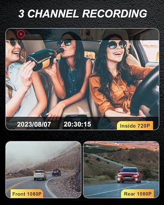 3 Channel Dash Cam Front and Rear Inside,WIZACE 1080P Full HD 170 Deg Wide  Angle Dashboard Camera, 2.0 Inch IPS Screen,G-Sensor,Loop Recording,24H