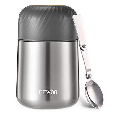 FEWOO Food Thermos - 20oz Vacuum Insulated Soup Container, Stainless Steel  Lunch box for Kids Adult, Leak Proof Food Jar with Folding Spoon for Hot or  Cold Food (Grey) - Yahoo Shopping