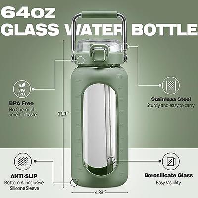  Aqulea 64 Oz Glass Water Bottle with Straw - Half Gallon Water  Bottle with Straw – 2L BPA Free - Large Motivational Time Insulated Water  Bottle with Handle and Sleeve 