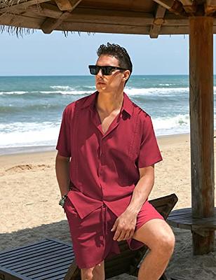 COOFANDY Men's Waffle Shirt Button Down Short Sleeve Shirt Loose Fit Cuban  Beach Tops