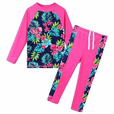 Girls Two Piece Swimsuit Floral UPF 50+ Rash Guard Set Kids Swimwear  S301_NavyFlower_6A - Yahoo Shopping