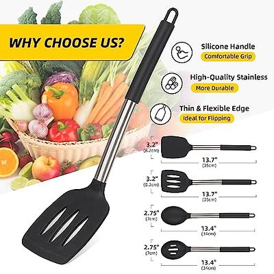 4 Pieces Silicone Cooking Spoons Set, Silicone Serving Spoon Silicone  Nonstick Mixing Spoons for Kitchen Cooking Bake Stir Draining Tool, Black