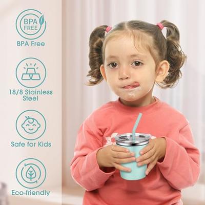Rommeka Kids Cups with Straws and Lids, Reusable Stainless Steel Sippy Cup Spill Proof Drinking Glasses Party Cups for Childr
