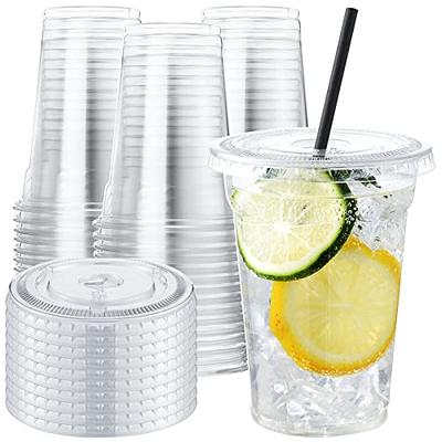 VITEVER 100 Sets - 16oz Plastic Cups with Lids and Straws