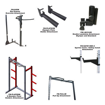 Hulkfit Multi-function Power Cage Rack Crossfit Attachments, J-Hooks, Dip Bars, Weight Plate Holders, T-Bar Row Platform, Barbel