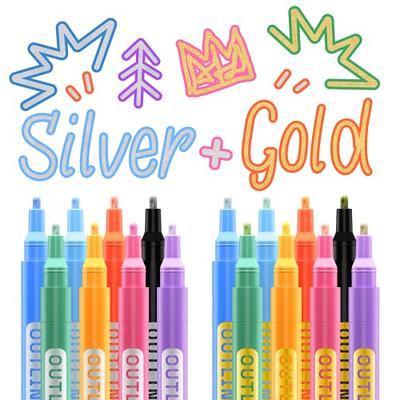 2023 New Double Line Self-outline Glitter Gel Sparkle Markers
