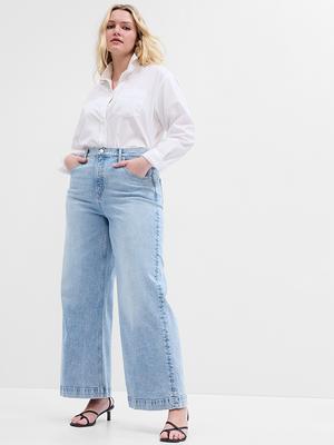 Time and Tru Women's High Rise Wide Leg Cropped Jeans 