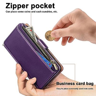 Samsung Galaxy S22 Ultra Luxury Leather Zipper Wallet Case with Wrist Strap  and 7 Card Slots Purple