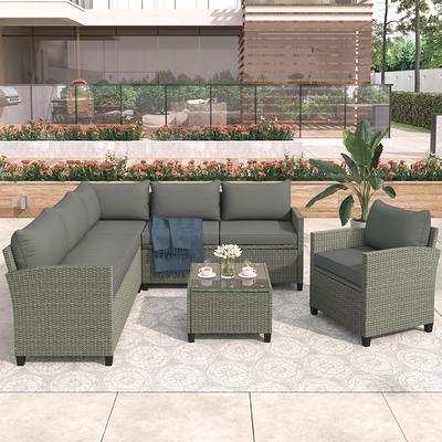 5pcs Outdoor Sectional Set Wicker Patio Sofa Set with Cushions