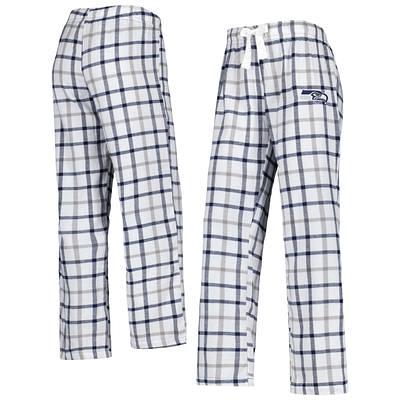 Women s White Navy Seattle Seahawks Trance Flannel Lounge Pants