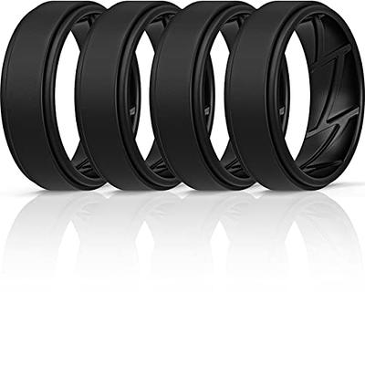 ThunderFit Silicone Wedding Ring for Men (Black, Dark Grey, Silver