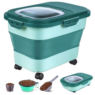 Dog Food Storage Container with Rolling Wheel, Collapsible Dog Food Container with Travel Silicone Bowl and Scoop, Folded Cat Food Container Kitchen R