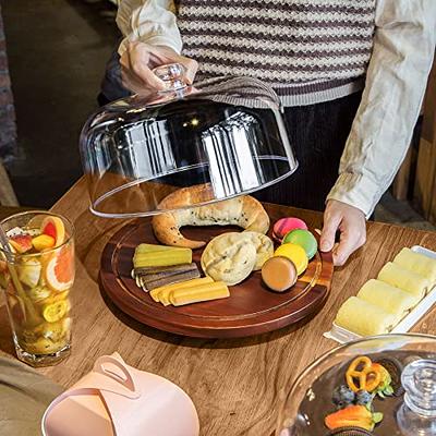 Rotating Cake Stand with Clear Acrylic Dome Lid, Turntable Base, Display Server Tray for Kitchen,Birthday Parties,Weddings,Baking Gifts,Acacia Wood