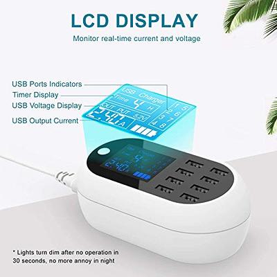 USB Charger, slitinto 60W 12A 8-Port USB Charging Station Multi Port USB Hub  Charger Compact Size LCD Display Compatible with iPhone iPad Samsung Kindle  Tablet Bluetooth Earbuds and More 