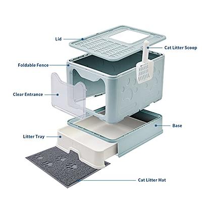 Medario Cat Litter Box with Cat Litter Mat and Scoop, Large Foldable Litter  Box with Lid, Front Entry Top Exit Kitty Litter Box, Odor Control Easy Clean  (Blue) - Yahoo Shopping