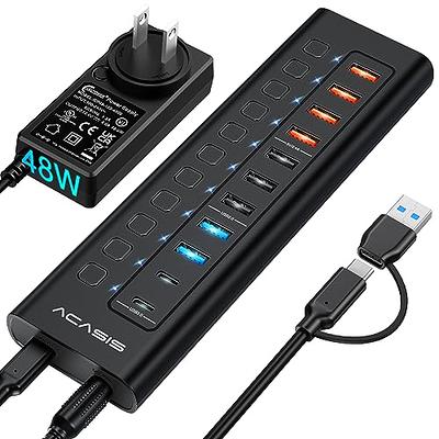 10 Ports USB Hub 3.0 Powered Aluminium - USB Hub Charger - Multiple Port -  USB Splitter Hub with Power Adapter 12V/5A/60W - for Laptop, PC,Flash  Drives, HDD,Hard Drive,Mouse,XPS,Xbox,Keyboard 