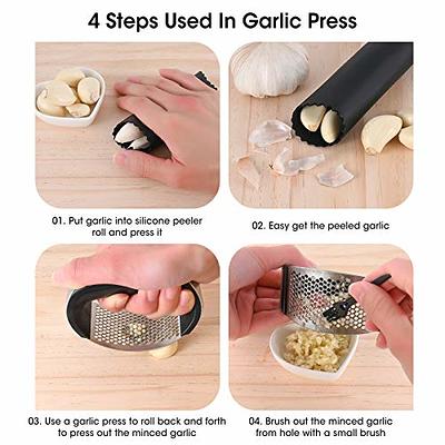 Garlic Press Rocker-Made of 304# Stainless Steel-with Silicone Roller  Peeler and Cleaning Brush (Three-piece Suit)-Kitchen Gadgets - Yahoo  Shopping