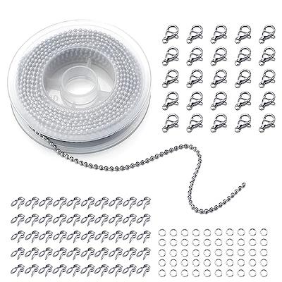  33 FT Silver Ball Chain, 2.4 mm Ball Chain with 50 PCS  Connectors, Dog Tag Chain Silver Bead Chain Small Chain for Necklace Making  Jewelry Craft