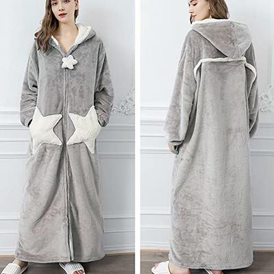 Womens Fleece Robe Soft Plush Bathrobe Fluffy Cute Long Coat Nightgown  Nightdress Ladies Housecoats with Zipper Closure - Yahoo Shopping