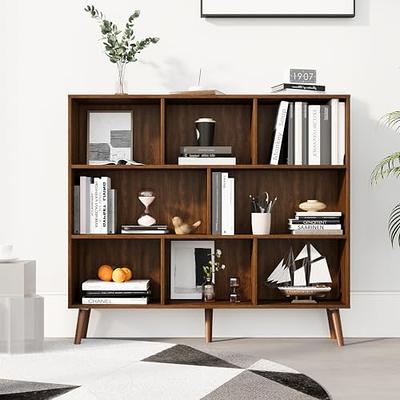 LEYAOYAO Cube Bookshelf 3 Tier Mid-Century Rustic Brown Modern Bookcase  with Legs,Retro Wood Bookshelves Storage Organizer Shelf,Freestanding Open