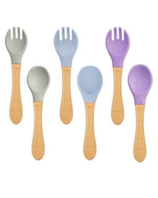 Avanchy Baby Spoons 5 Bamboo and Silicone Set, Self Feeding Food Utensils,  4 Months Baby Led Weaning, 5 Pack W/Pink