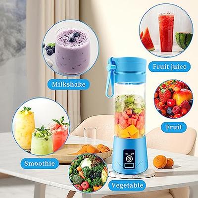 Portable Blender, Personal Mini Bottle Travel Electric Smoothie Blender Maker Fruit Juicer Cup, with 13.5 oz Bottles, 6 Blades and USB Rechargeable